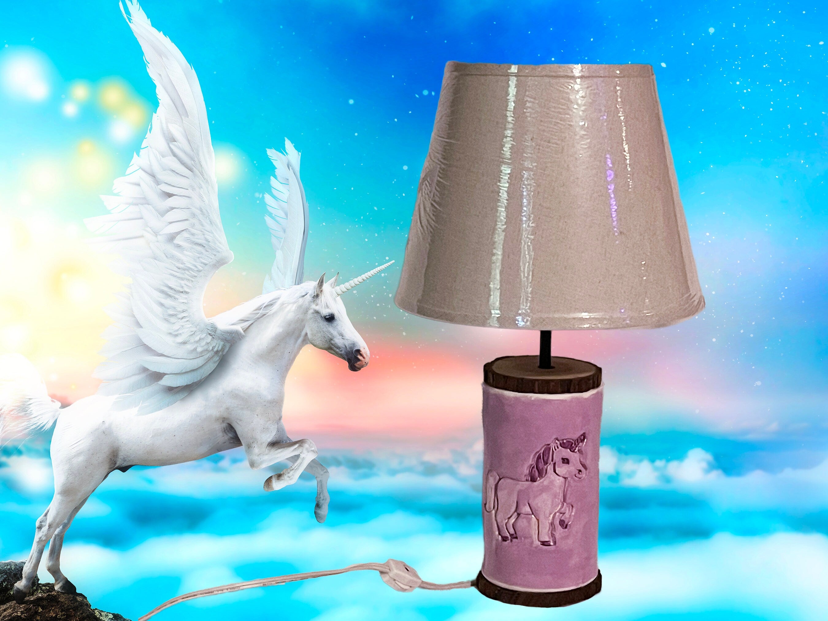 Purple Ceramic Unicorn Lamp  - A Mayes Pottery
