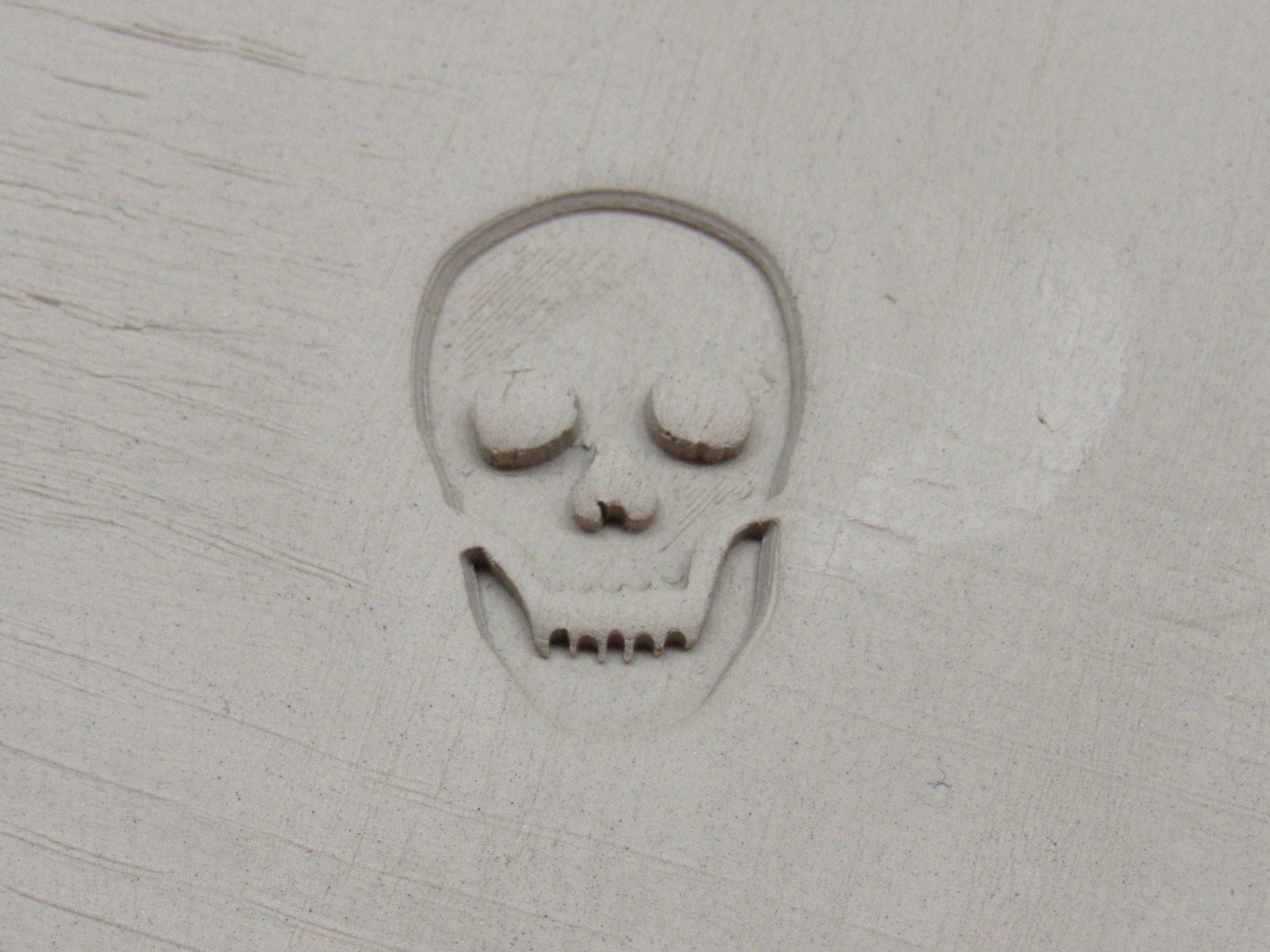 Skull Stamp with Cutter - round pendant stamp with cutter Holiday Stamp - A Mayes Pottery