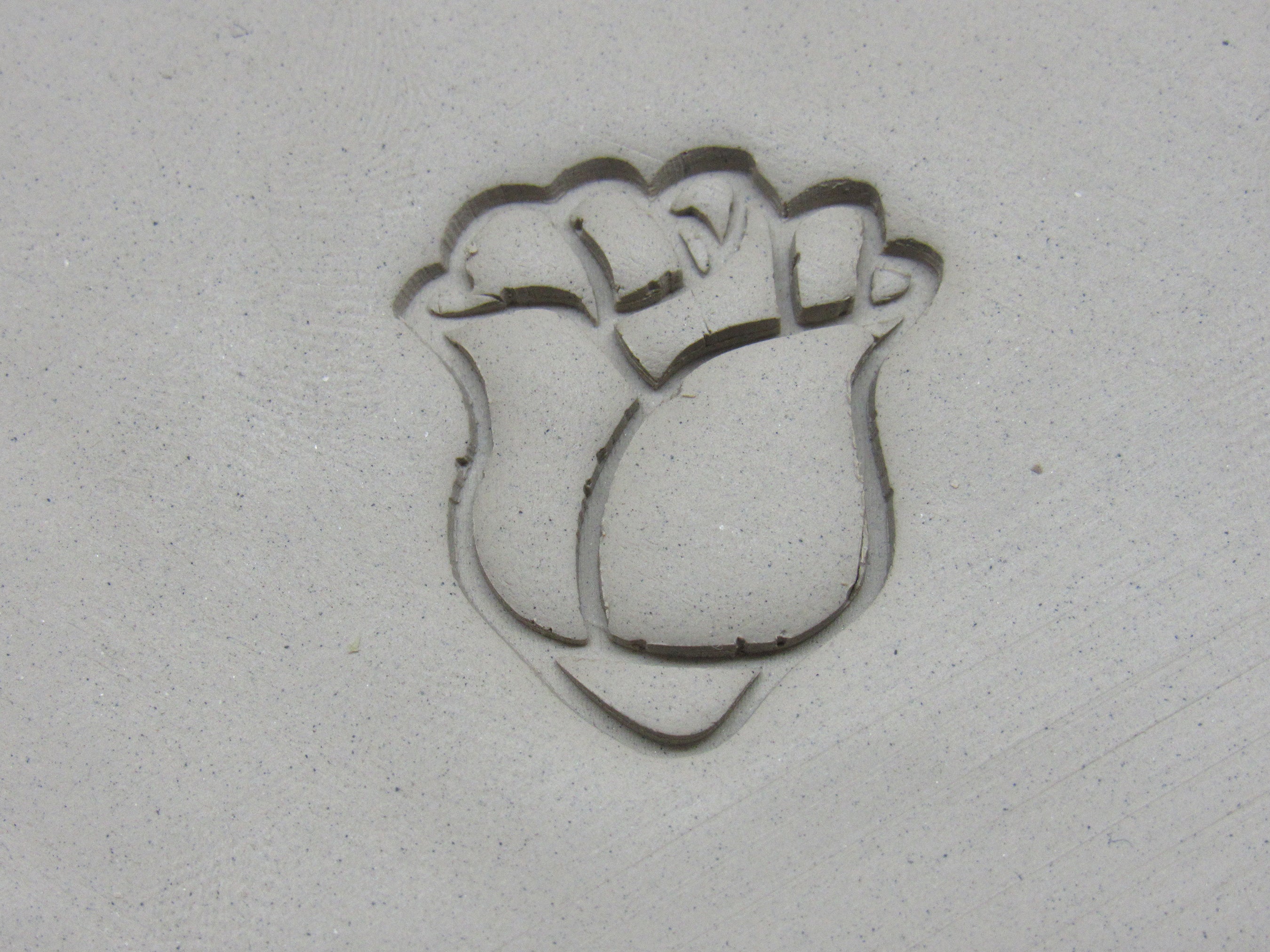 Rose Bud flower  - round pendant clay stamp with cutter round - A Mayes Pottery