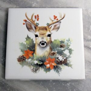 Deer Trivet Ceramic Coaster Holiday Buck Deer Hot Pad Trivet - A Mayes Pottery