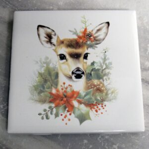 Deer Trivet Ceramic Coaster Holiday Doe Deer Hot Pad Trivet - A Mayes Pottery