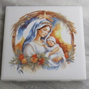 Christmas Nativity scene Mary and Baby Jesus Trivet Ceramic Coaster Holiday Hot Pad Trivet - A Mayes Pottery