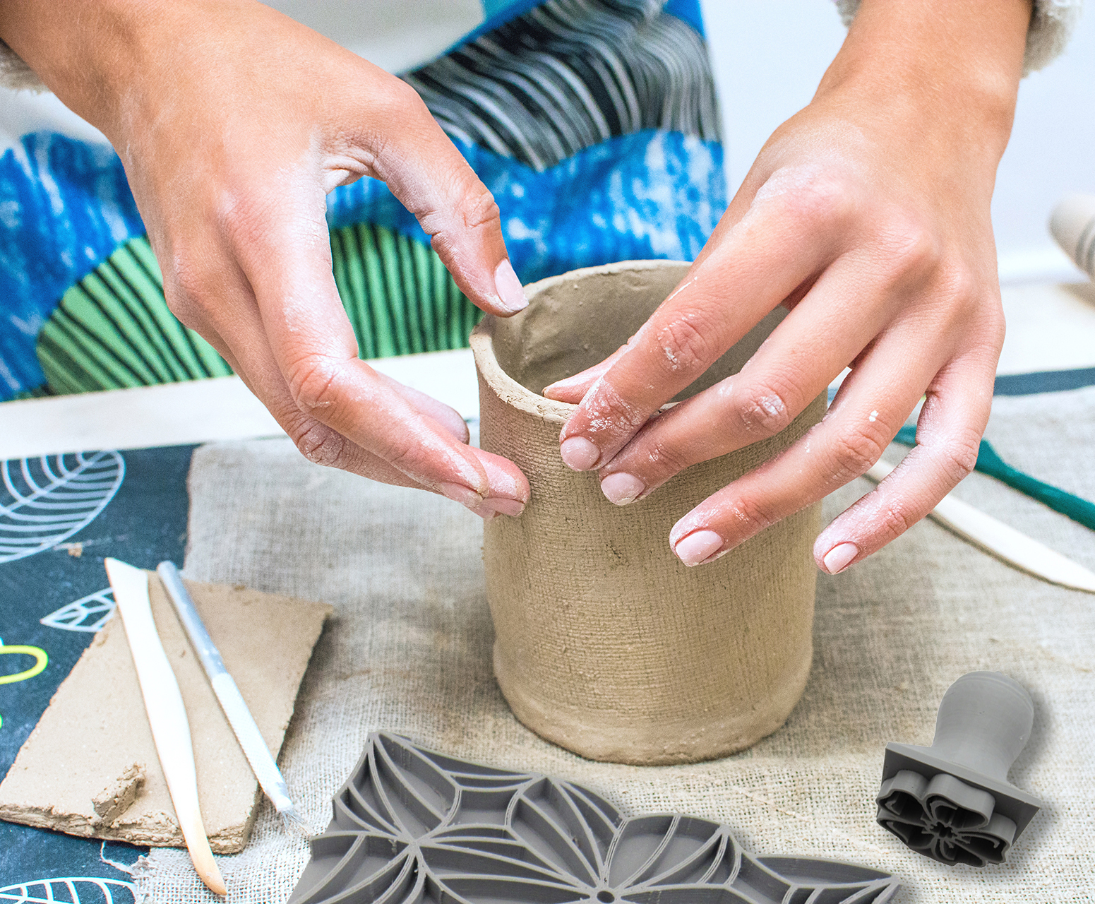 Master class at Pottery Workshop Making a Cup of Raw Clay using different Tools